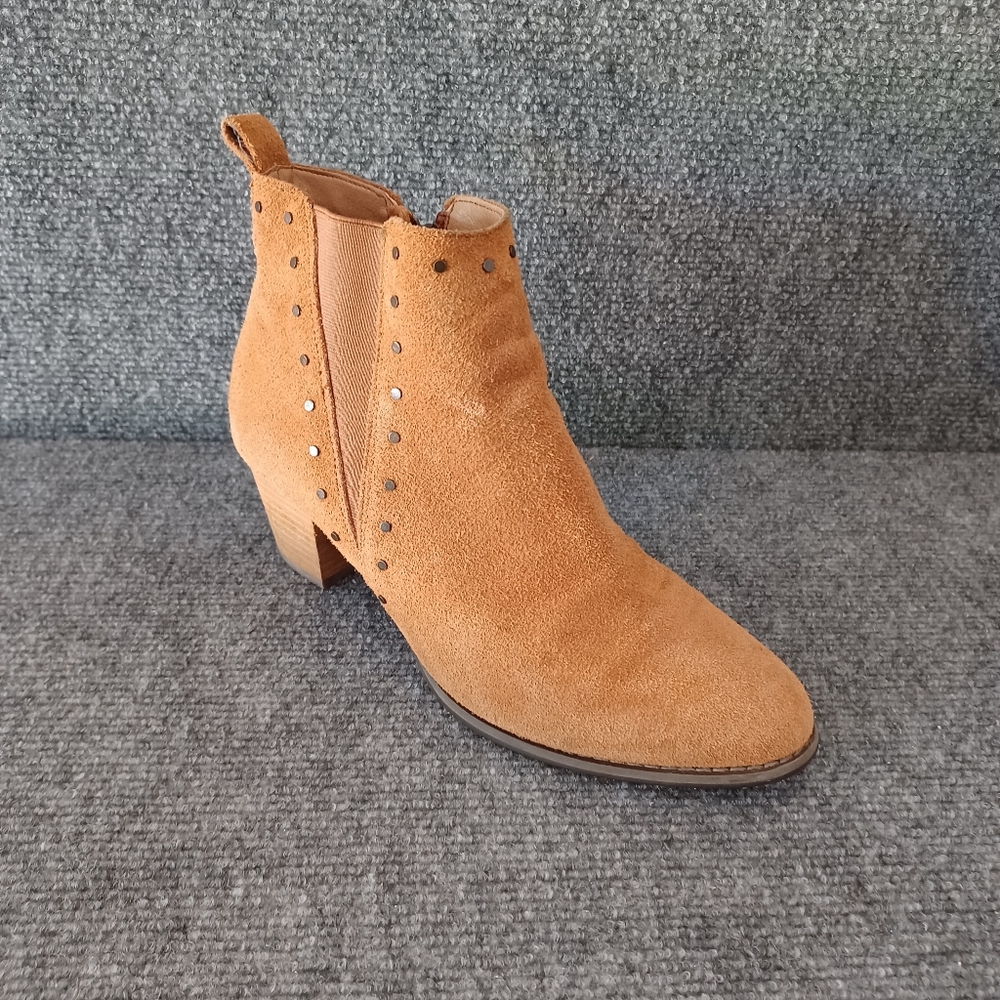 Vionic Landen Suede Ankle Boots Shoe Size 7.5 Women Bootie Heel Zip Boho Studded
